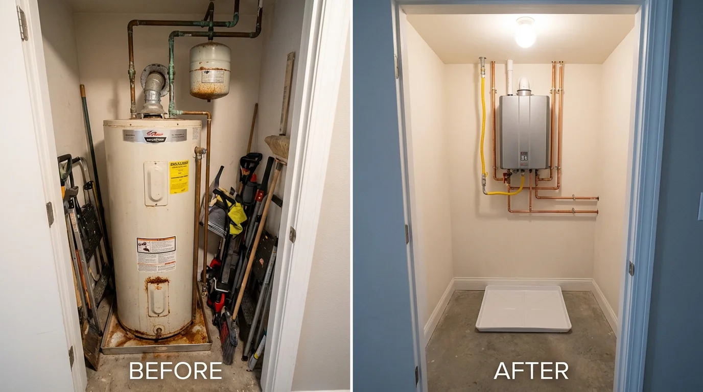 Tank water heater versus wall-mounted tankless unit comparison for Lindsay, CA homeowners